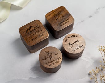 Personalised Wooden Wedding Ring Box, Custom Engraved Keepsake Holder
