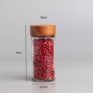 PAULO Round Glass Spice Jars with Natural Acacia Wood Lids Size 90ml FREE Custom Minimalist labels Organise Pantry zdjęcie 6