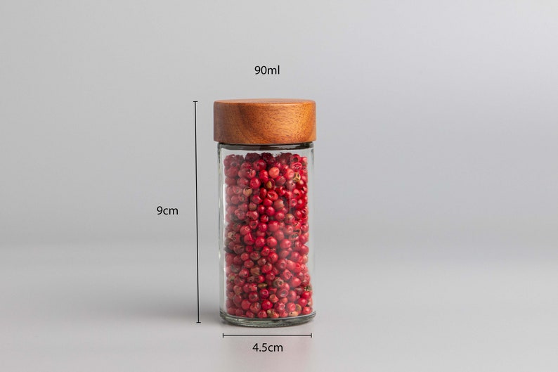 PAULO Round Glass Spice Jars with Natural Acacia Wood Lids Size 90ml FREE Custom Minimalist labels Organise Pantry zdjęcie 6