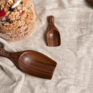 Personalised Handmade Black Walnut Wood Scoop: Pantry Spoon
