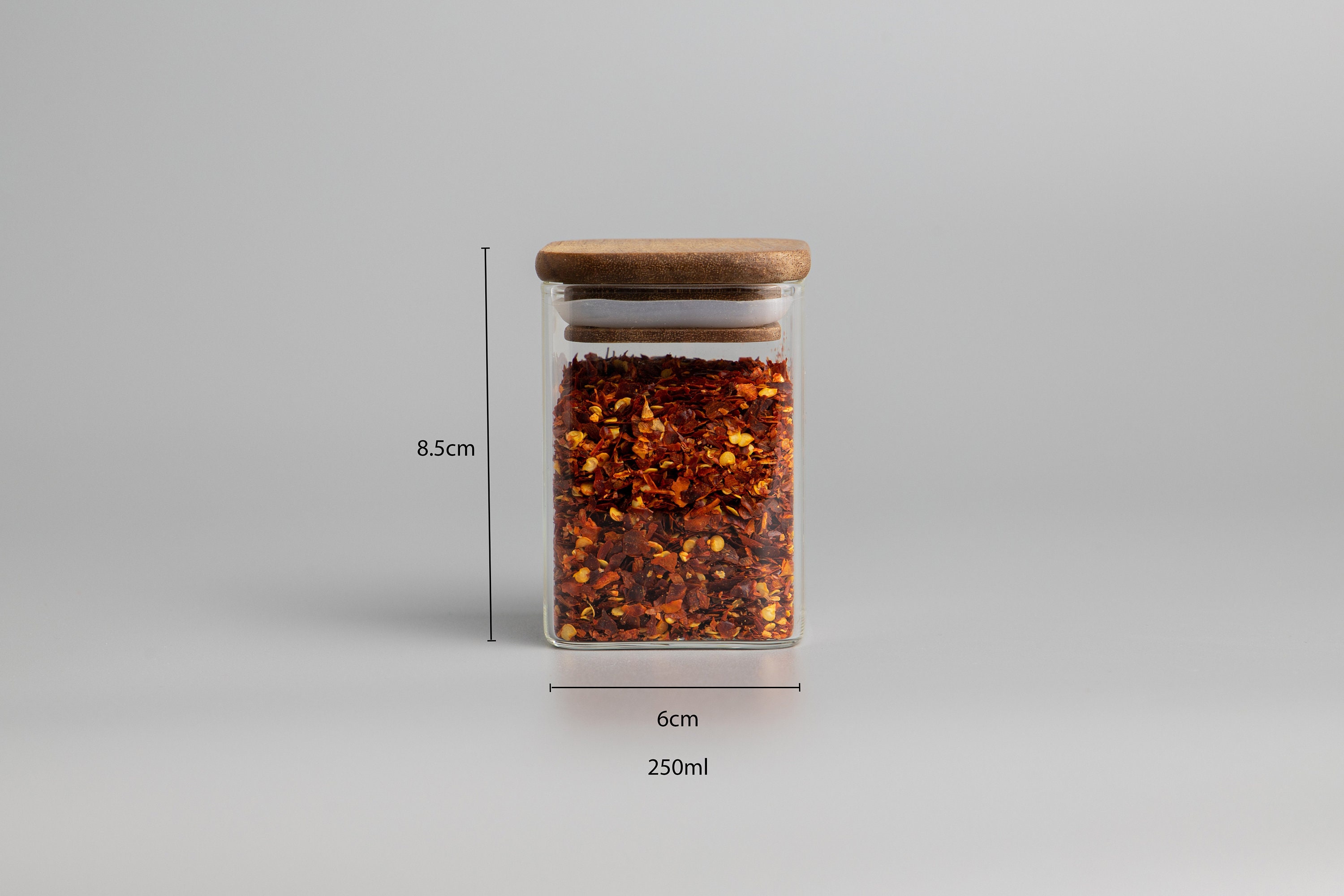 4Pcs Acacia Wood Cover Seasoning Jar Square Transparent Glass