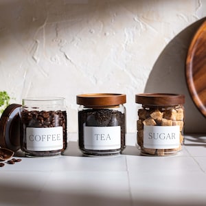 Acacia Wood Lid Glass Jars: Tea, Coffee, Sugar - Set of 3 (450ml) image 3