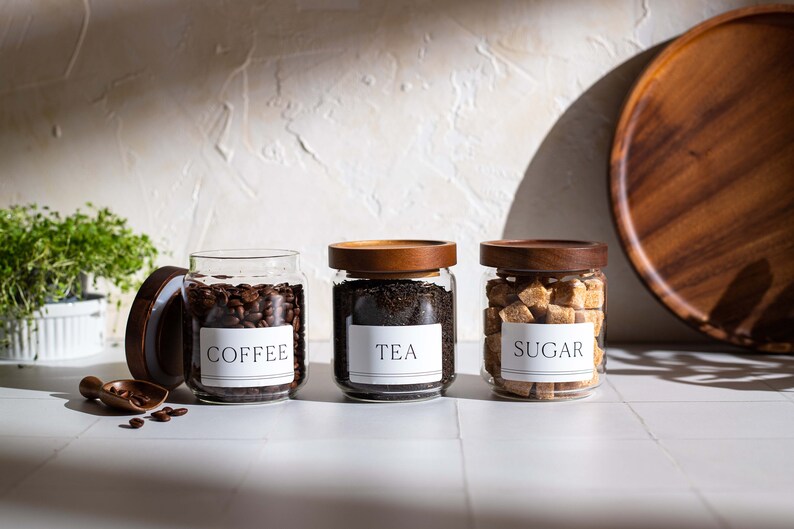 Acacia Wood Lid Glass Jars: Tea, Coffee, Sugar - Set of 3 (450ml) image 3