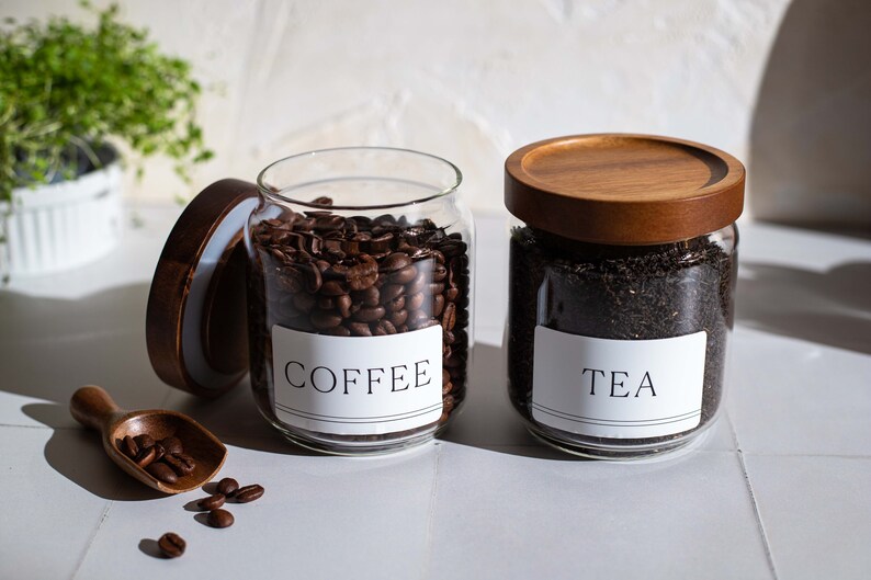 Acacia Wood Lid Glass Jars: Tea, Coffee, Sugar - Set of 3 (450ml) image 5