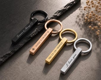 Personalised Stainless Steel Engraved Bar Keychain, Custom Message Gift, Drive Safe Daddy/Mummy