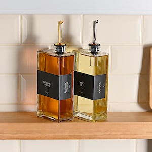 RORY Oil/Vinegar/ Coffee Syrup Rectangle Book Glass Bottle Pourer  | Size 500ml | Black labels | Oil/Vinegar Dispenser