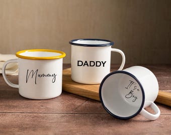 Personalised Enamel Camping Mug Hidden message – Custom Name Gift for Dad, Mum, Grandad