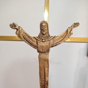 Vintage brass Crucifix, religious items, religious home decor, vintage jesus, catholic, cross, metal, religious wall decor gothic home decor