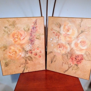 jaune and paix pair of prints on wood plaque