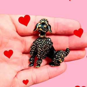 mid century black and gold poodle poodle brooch, mcm, rockabilly poodle, pin-up, pin up, 50s rock and roll