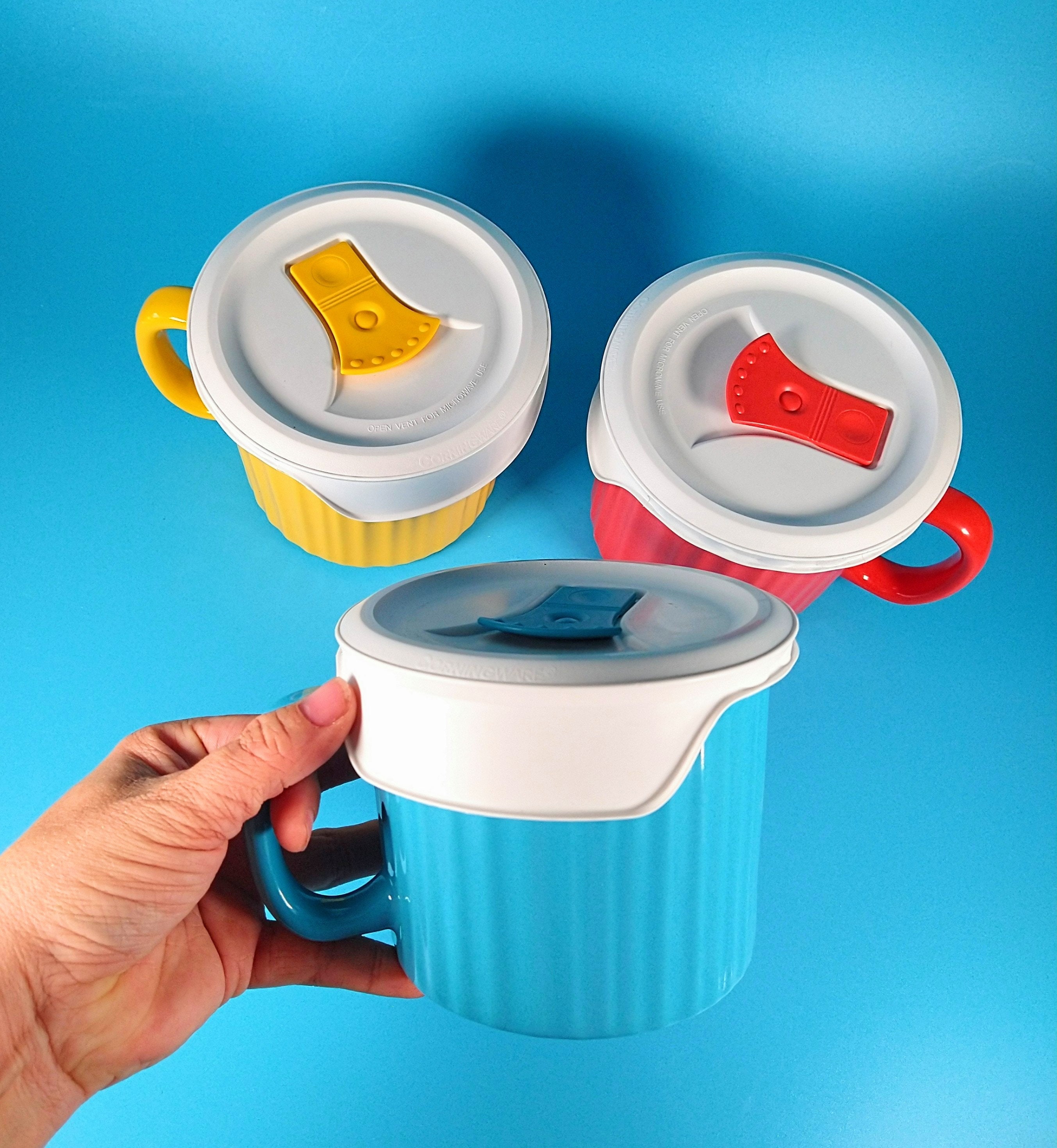 New 3 corning ware soup mugs with venting lids red blue and Etsy