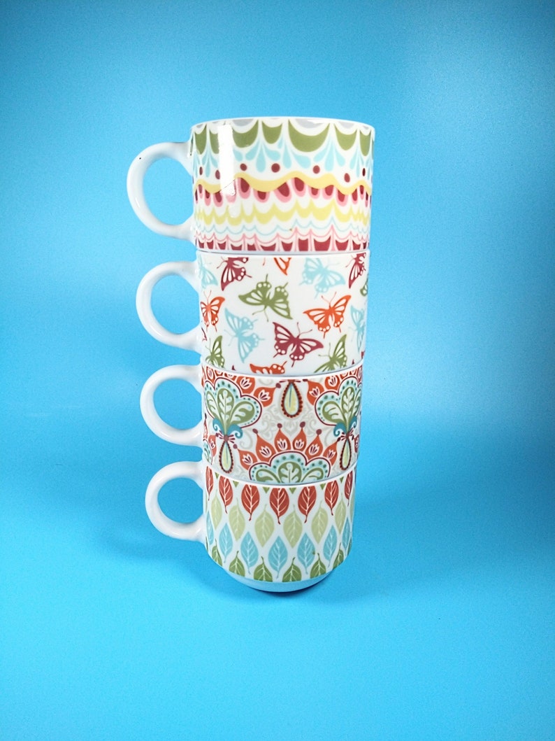 Set of 4 Pier One Imports Stackable Coffee Mugs Vintage Etsy
