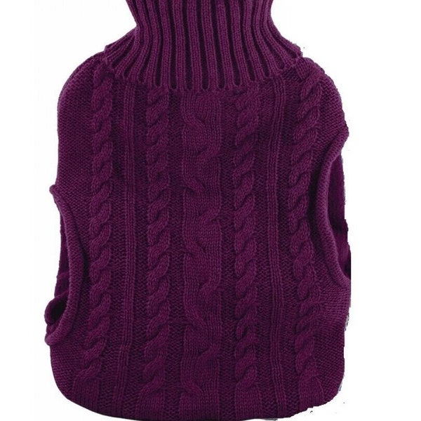 Premium 2L Knitted Hot Water Bottle With Pockets Winter Bed Warmer Purple (COVER ONLY) Amazing Price