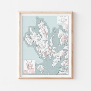 Île de Skye - Couleur - Hébrides intérieures, Écosse, Royaume-Uni - Carte des sentiers de randonnée Impression artistique