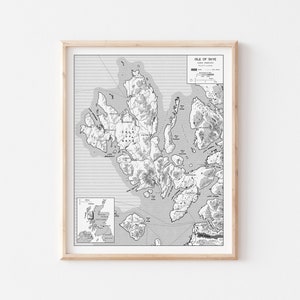 Île de Skye - Hébrides intérieures, Écosse, Royaume-Uni - Carte des sentiers de randonnée Impression artistique