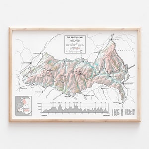 The BEACONS WAY - Colore - Parco nazionale Brecon Beacons, Galles, Regno Unito - Stampa artistica della mappa del sentiero di montagna