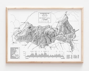 The BEACONS WAY -  Brecon Beacons National Park, Wales, UK - Mountain Trail Map Art Print