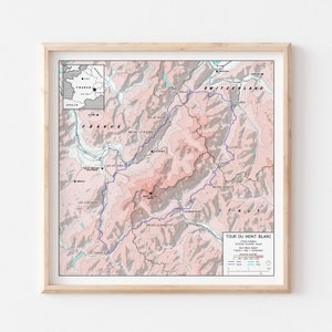 Tour Du Mont Blanc - Farbe - Frankreich, Schweiz, Italien, Europa - Wanderkarte als Kunstdruck