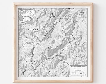 Tour Du Mont Blanc - France, Switzerland, Italy, Europe - Hiking Trail Map Art Print
