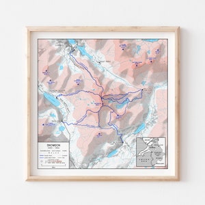 SNOWDON - Colour - Snowdonia, Wales, UK - Mountain Hiking Trail Map Art Print