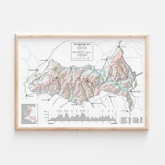 Brecon Beacons National Park Boundary The Beacons Way Colour Brecon Beacons National Park | Etsy