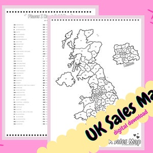 DIGITALER DOWNLOAD! UK Sales Map for Small Business Sales tracker nach Postleitzahl Record pdf Instagram etsy Sales Coloring Sheet Travel Map