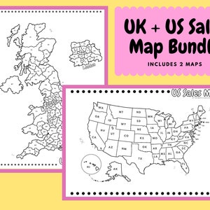 Digitaler Download! US & UK Sales Map Bundle Zwei Map Bundle zur Verfolgung der Verkäufe von Kleinunternehmen etsy Sales Coloring Sheet Travel Map