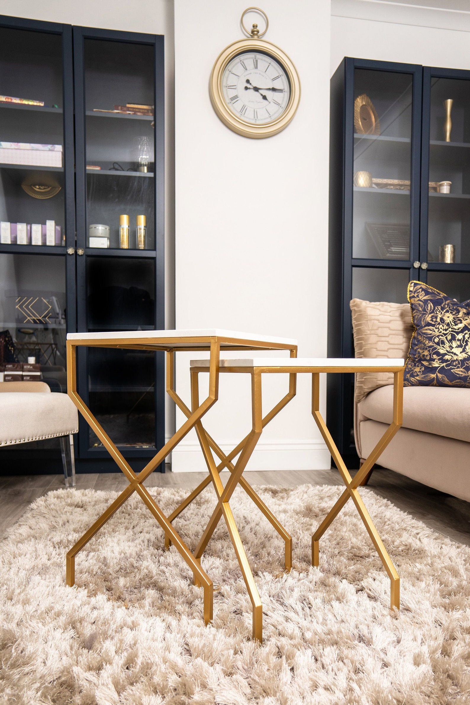 Dubai Nest of 2 Tables Marble Look Finish White Marble & Etsy