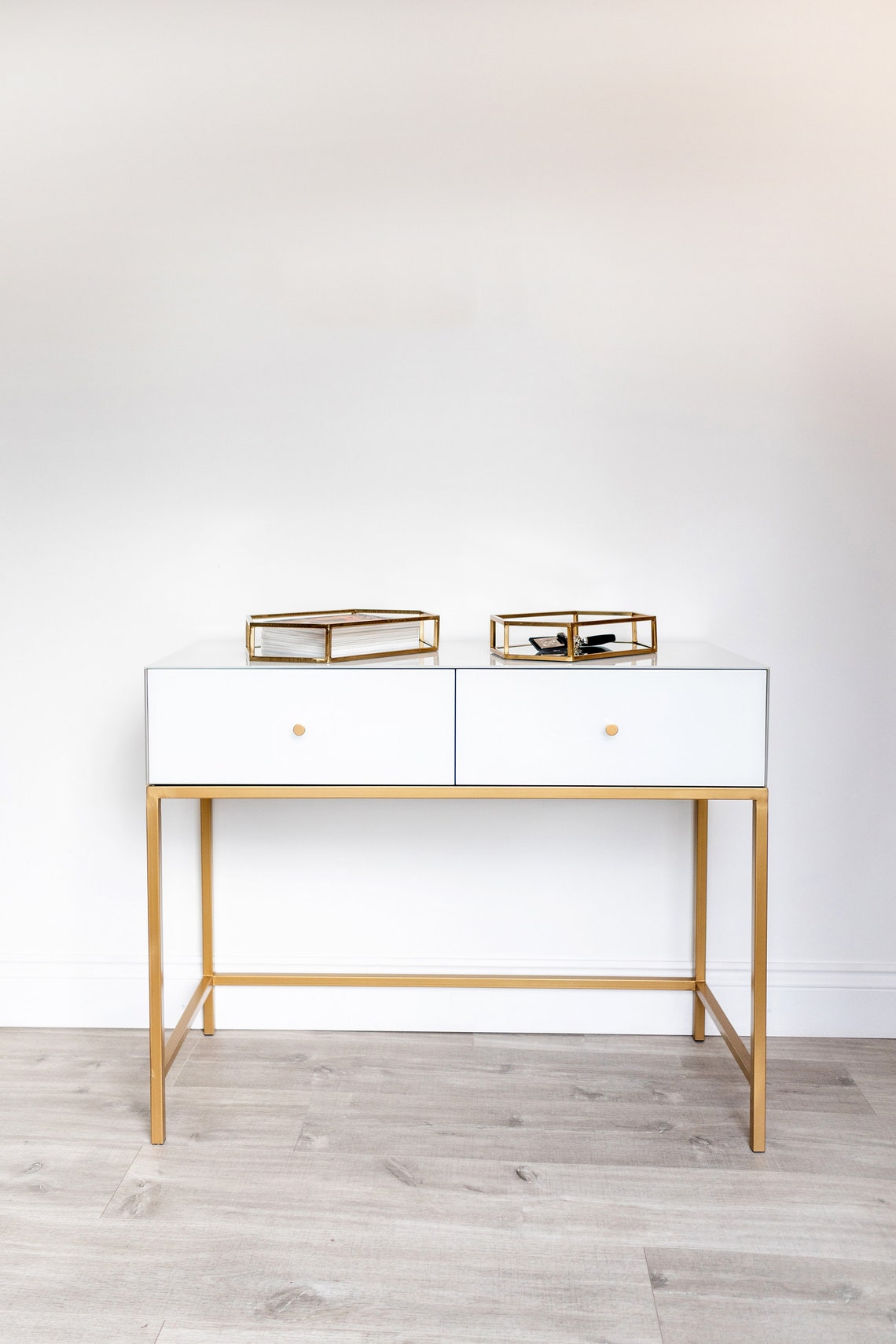 Dubai White & Gold Console Table 2 Drawer Designer Luxury Etsy