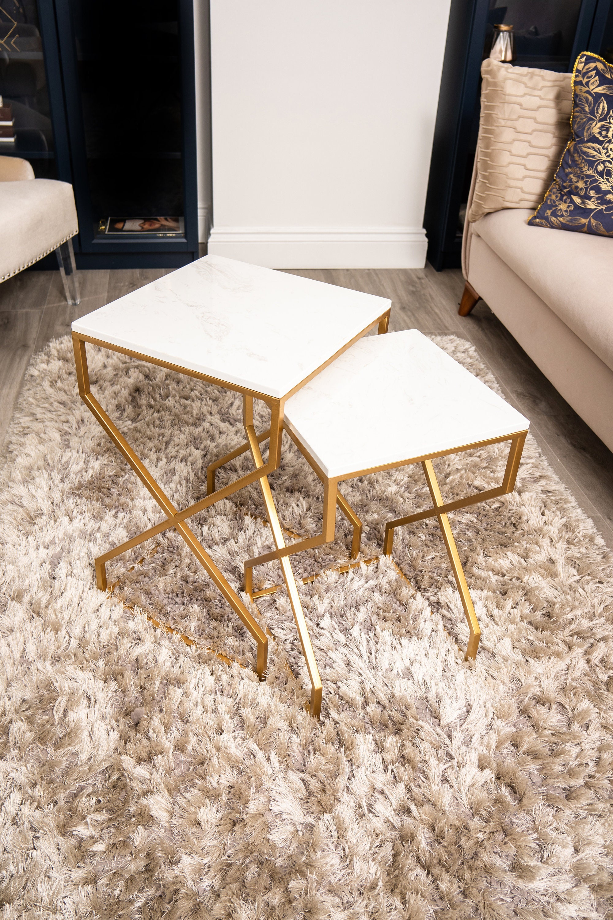 Dubai Nest of 2 Tables Marble Look Finish White Marble & Etsy