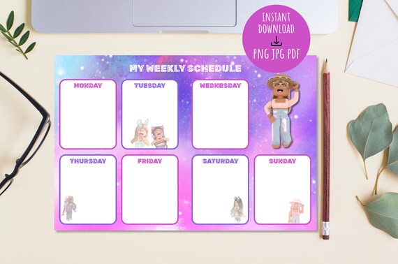 Girl Roblox Weekly Schedule Printable Glitter Roblox Pink - Etsy