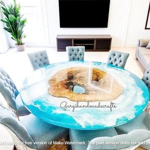 Ocean Wave Epoxy Resin Coffee Table Top: Live Edge Acacia Wood