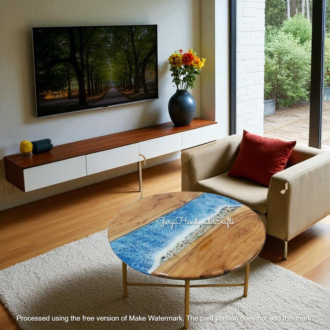 Handmade Ocean Wave Epoxy Resin Coffee Table: Coastal Wood & Resin Art ...