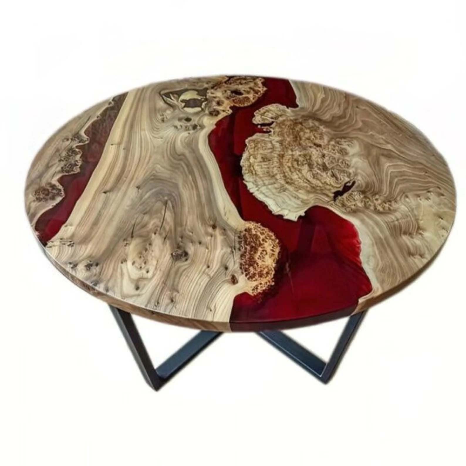 Red Epoxy Coffee Table Round Table Top Sofa Center Table Etsy