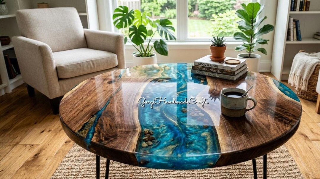 Designer Epoxy River Dining Table – Handmade Round Wood Table With ...