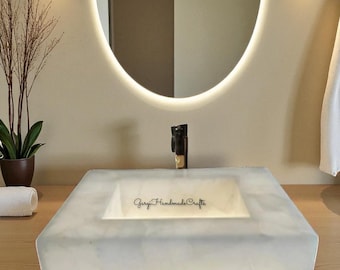 Lavabo de cuarzo rosa hecho a mano: Lavabo moderno para baño