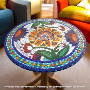 Handmade Marble Inlay Coffee Table Top: Round Floral Mosaic, Luxury Furniture