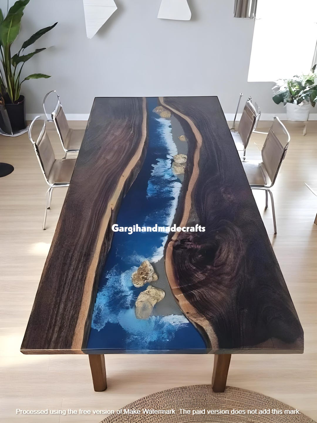 Handmade Ocean Wave Epoxy Resin Table: Coastal Art Walnut Wood - Etsy