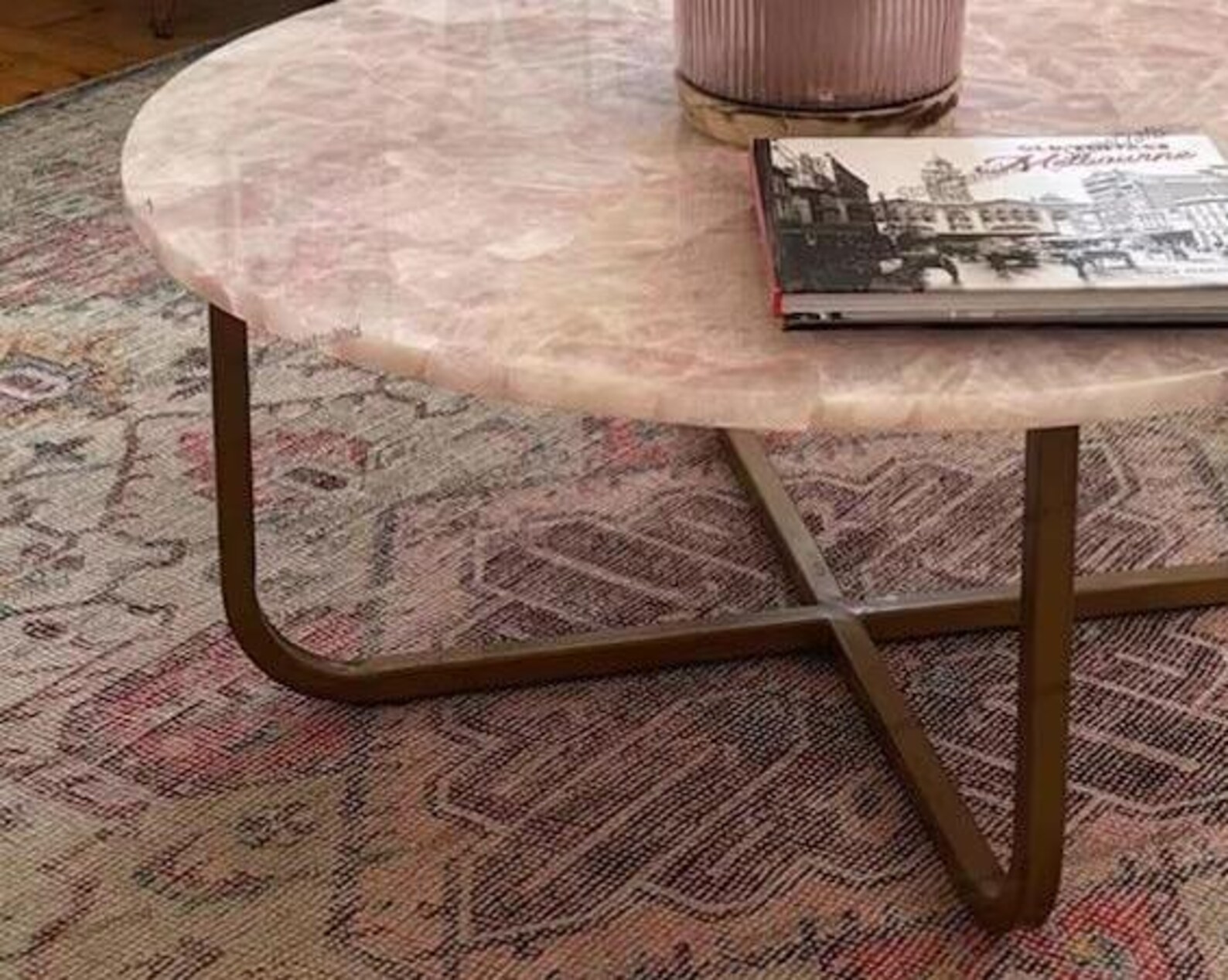 30" Pink Rose Quartz Coffee Table: A Unique, Handcrafted Stone ...