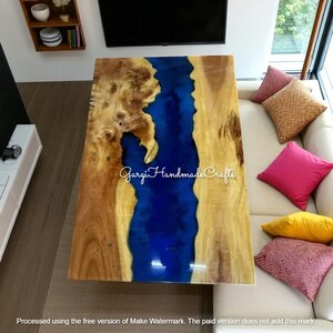 Blue River Epoxy Resin Dining Table: Live Edge Walnut Wood Furniture