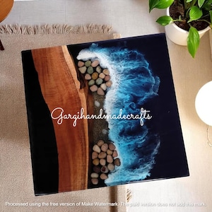 Handmade Ocean Wave Epoxy Resin Coffee Table: Coastal Decor