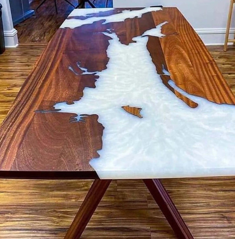 White Epoxy Dining Table Top Handmade Furniture Mid Century Etsy