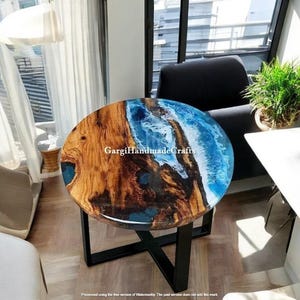 Handcrafted Ocean Epoxy Resin Coffee Table: Live Edge Wood & Sea Art