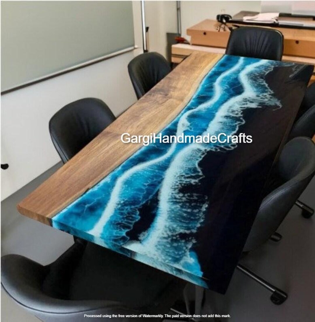 Handmade Ocean Wave Epoxy Resin River Table: Modern Walnut Kitchen Slab ...