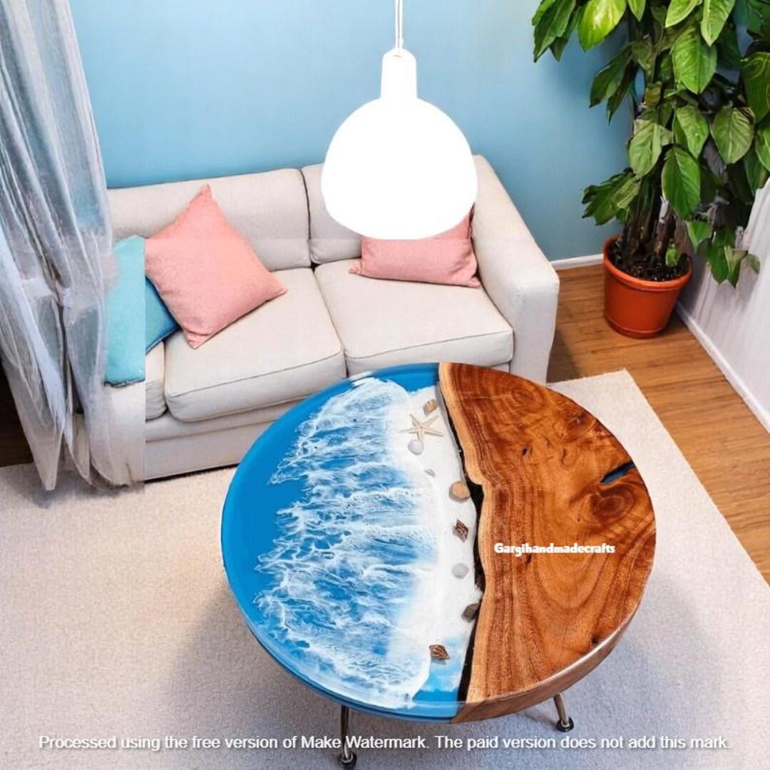 Round Ocean Wave Epoxy Resin Coffee Table Top Handmade Kitchen Balcony ...