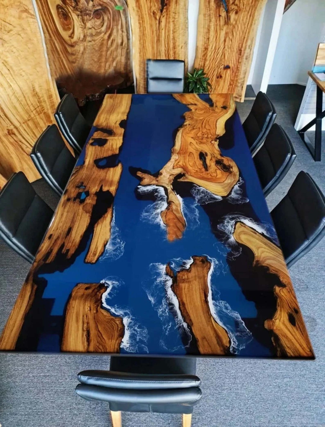 Epoxy Table Epoxy Dining Table Blue Resin Table Top Etsy