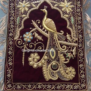 18&quot;x24&quot; Peacock Design Embroidered Wall Panel Beautiful Silk Thread Art for Enhancing Home, Living Room, and Office Spaces