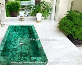 Exquisite Malachite Sink  A Unique and Beautifully Crafted Gemstone Basin for Luxurious Bathroom and Kitchen Interiors Home Decors