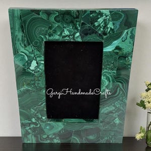 Handmade Malachite Gemstone Photo Frame: Marble Inlay Art