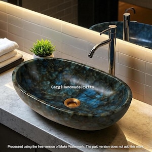 Lavabo ovalado de lujo con piedra preciosa de labradorita, hecho a mano, para baño moderno, tocador, encimera de diseño, spa y decoración de interiores.